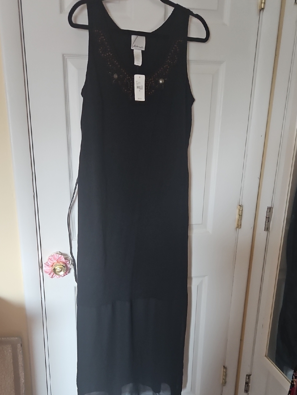 Lane Bryant Black Sleeveless Embellished Dress with Waist Tie And Sheer Bottom